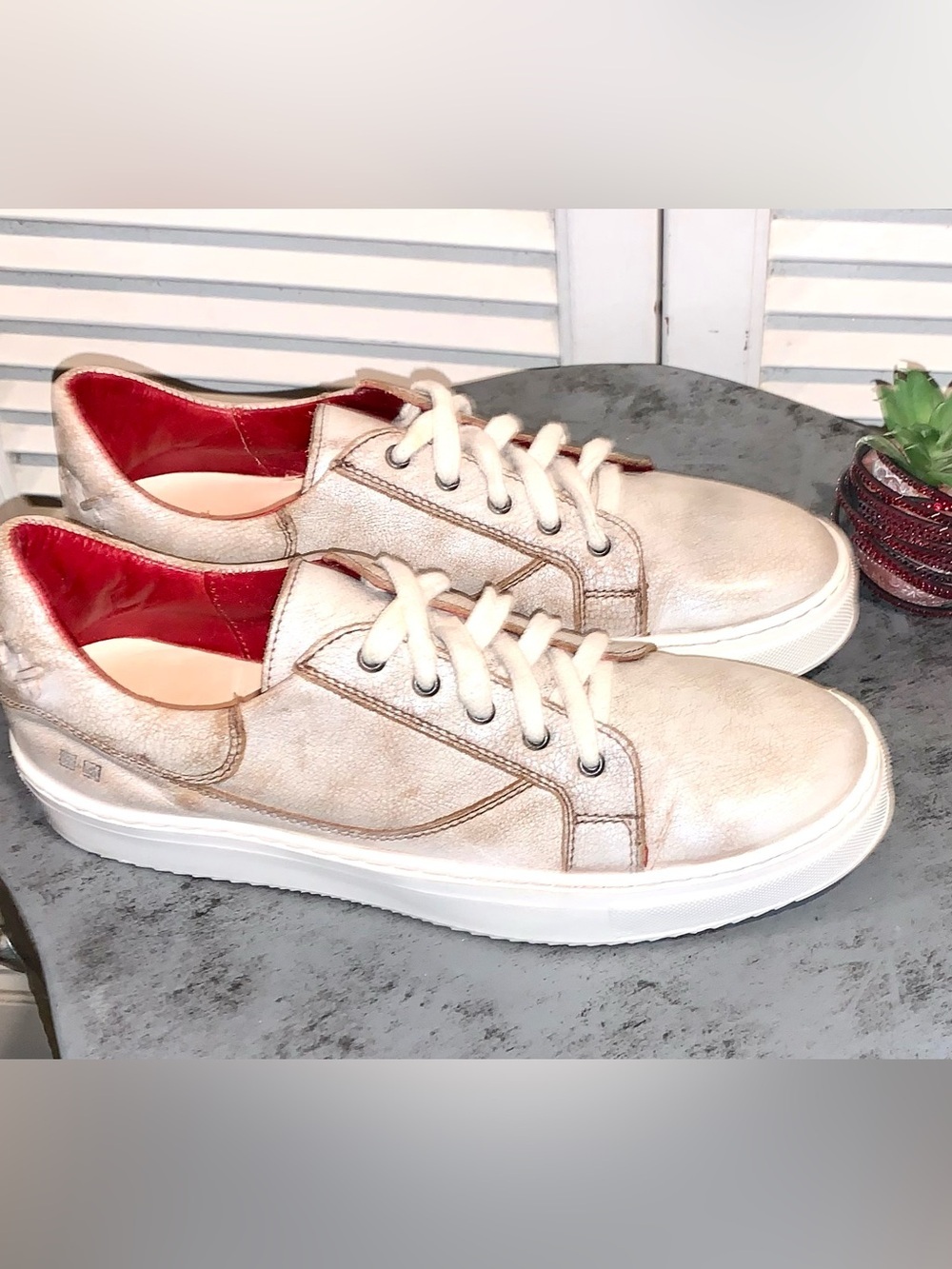 Bed Stu Azeli Leather Platform Sneaker Nectar Lux Distressed Women's Size 8.5